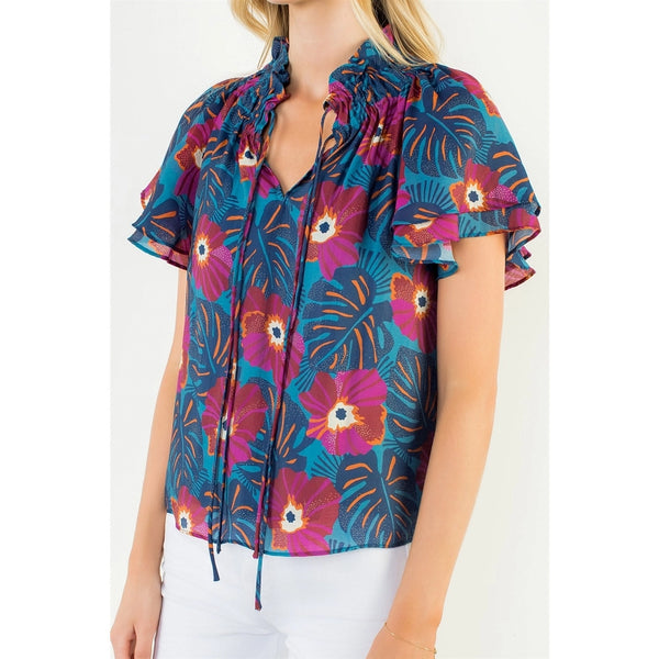 Franny Flutter Sleeve Navy Floral Top