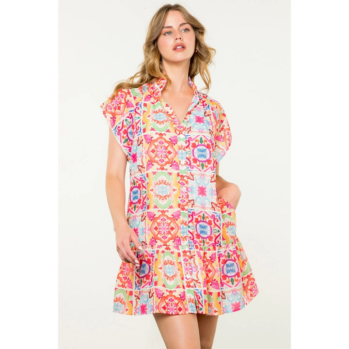 Ana Bright Mosiac Tile Print Dress