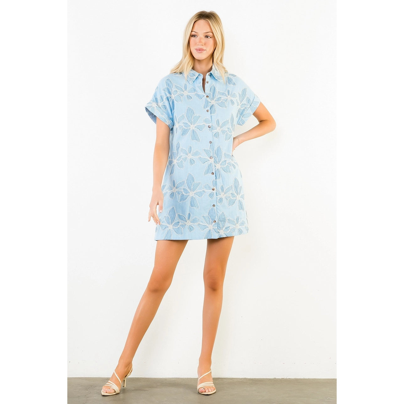 Rowan Embroidered Blue Floral Dress