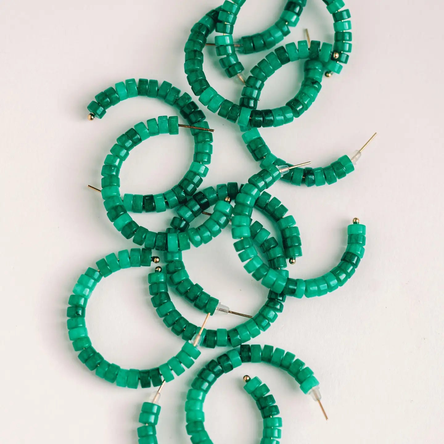 Green Beaded Hoop Earrings