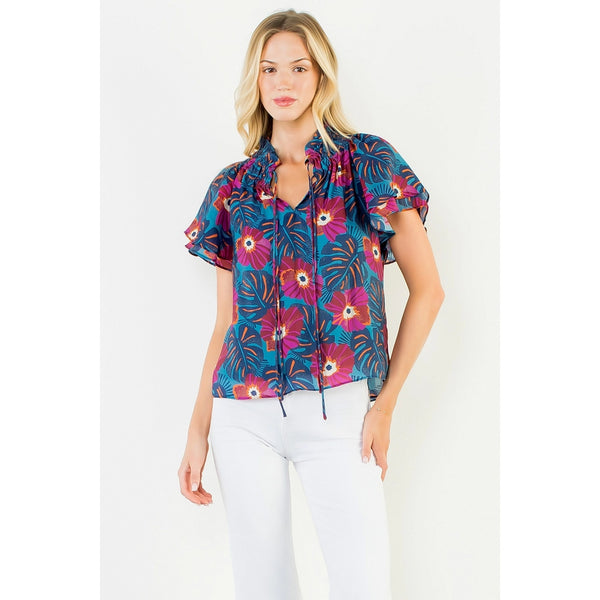 Franny Flutter Sleeve Navy Floral Top