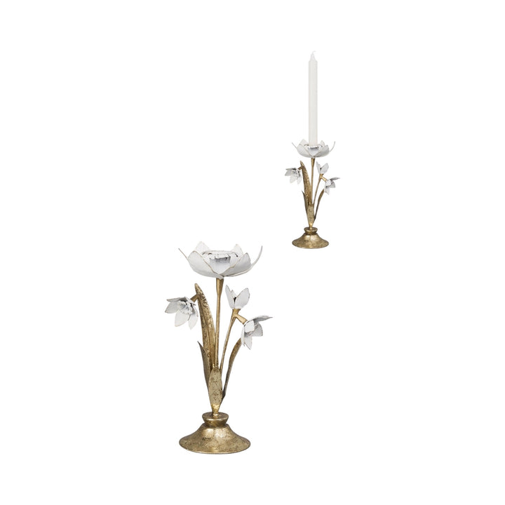 White Floral Candleholder Pair