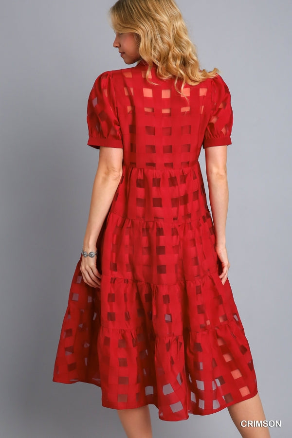 Red Windowpane Midi Dress