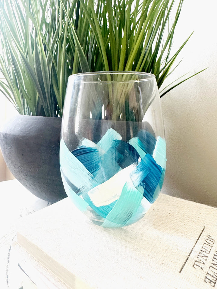 Brushstroke Handpainted Stemless Wine Set/2