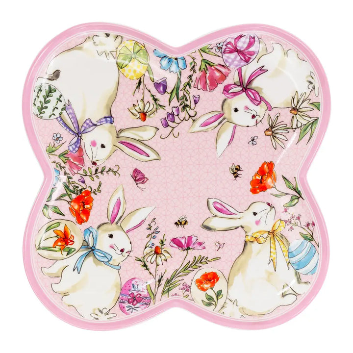 Pink Floral Bunny Clover Platter