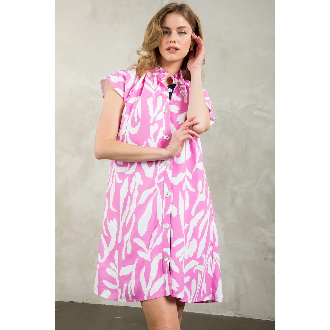 Hailey Button Up Pink & White Dress