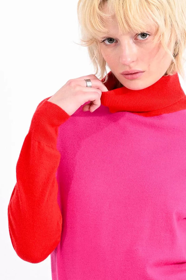 Pink & Red Turtleneck Sweater