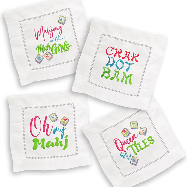 Mahjong Linen Cocktail Napkins Set/4