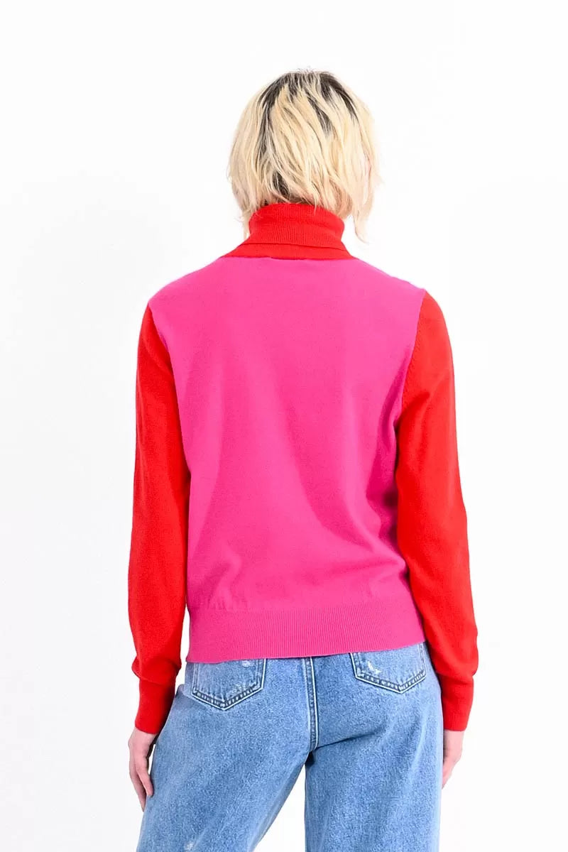 Pink & Red Turtleneck Sweater