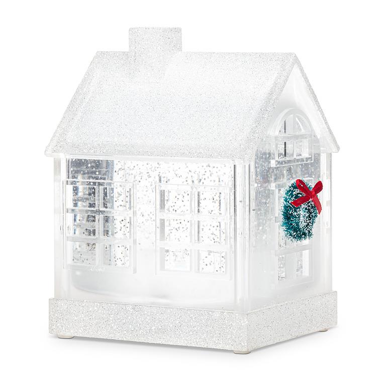 Clear Glitter House LED Lantern