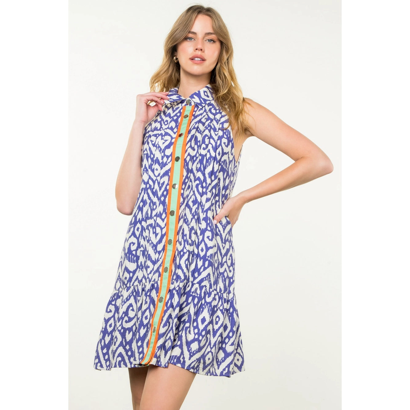 Natalie Sleeveless Blue & White Dress