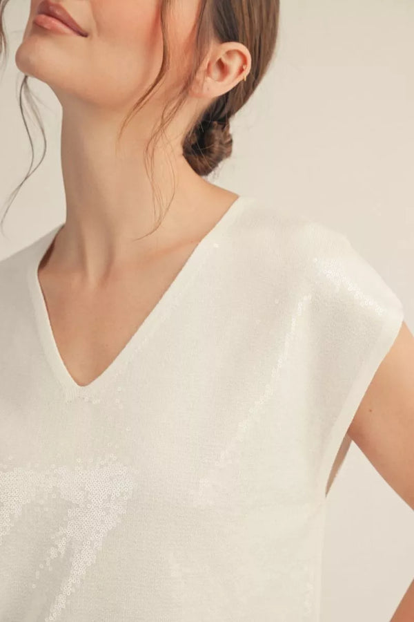 Mariah Ivory Sequin Top