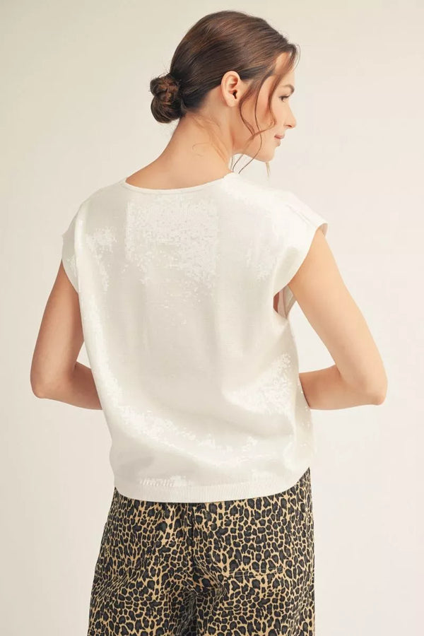 Mariah Ivory Sequin Top