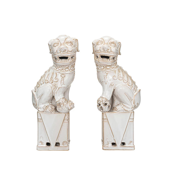 Pair of White Feu Dog Bookends