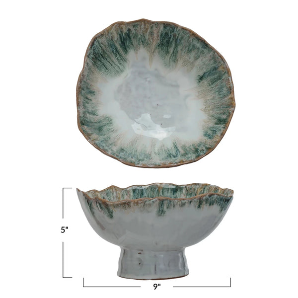 Blue & White Stoneware Footed Bowl