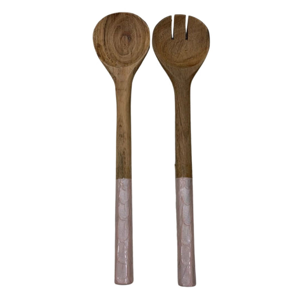 Wood & Enamel Salad Servers