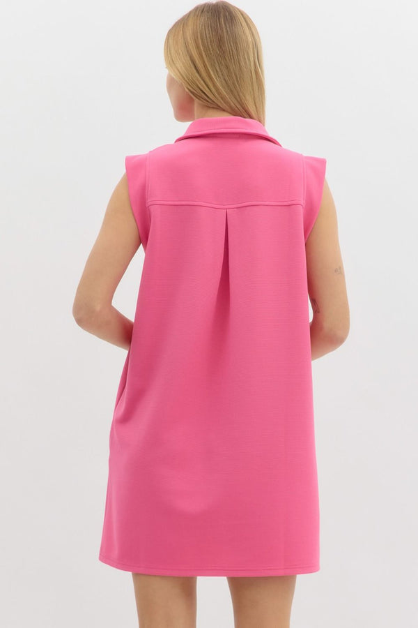 Luna Collared Hot Pink Dress