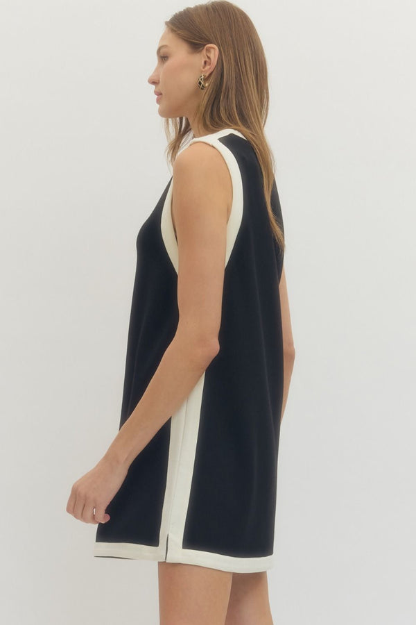 Aria Black & White Trimmed Dress