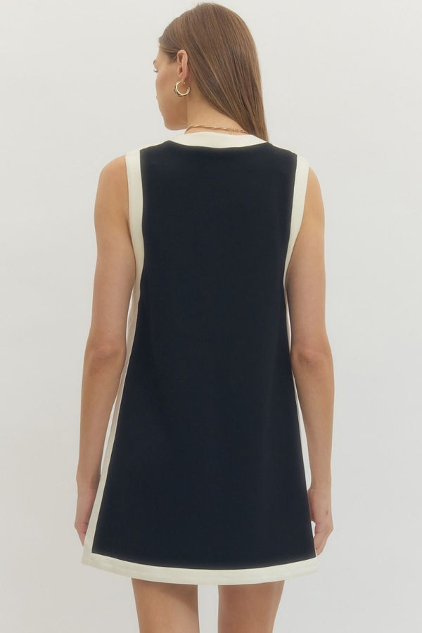 Aria Black & White Trimmed Dress