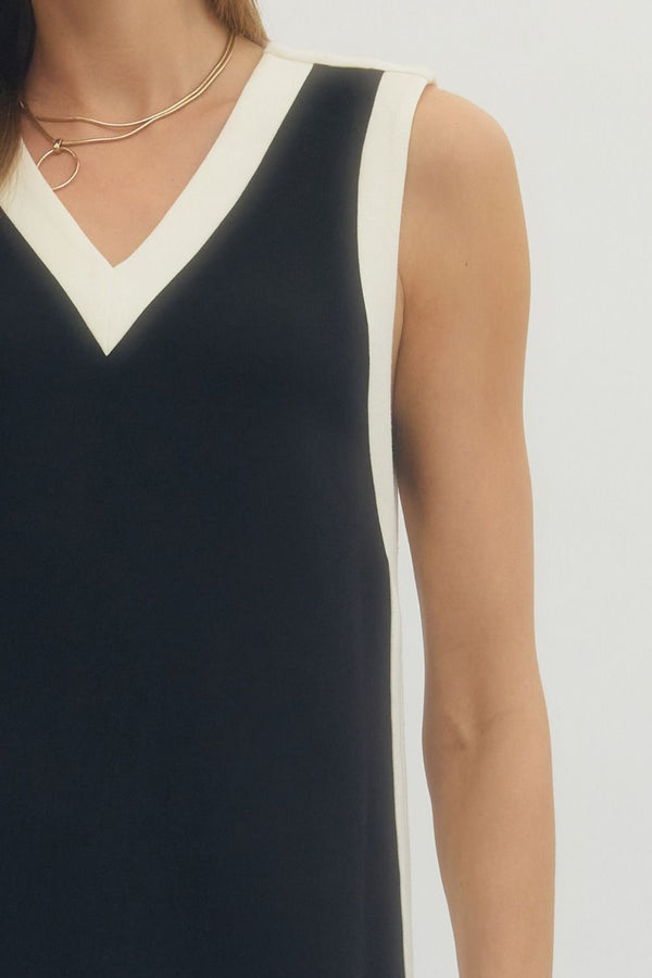 Aria Black & White Trimmed Dress