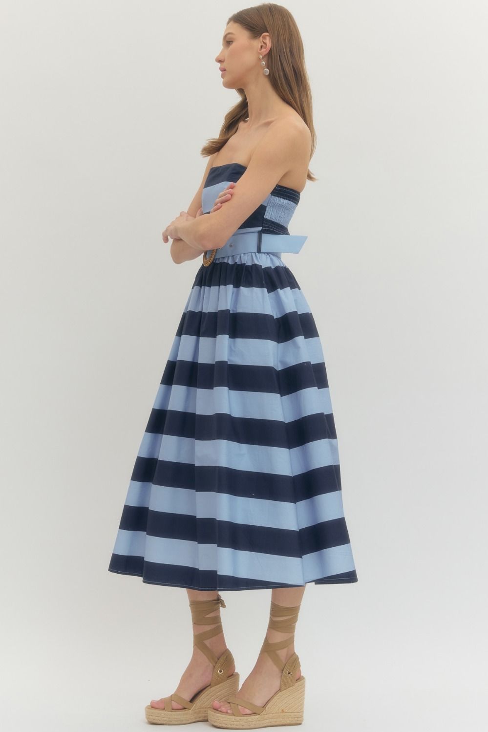 Mila Navy Striped Strapless Dress