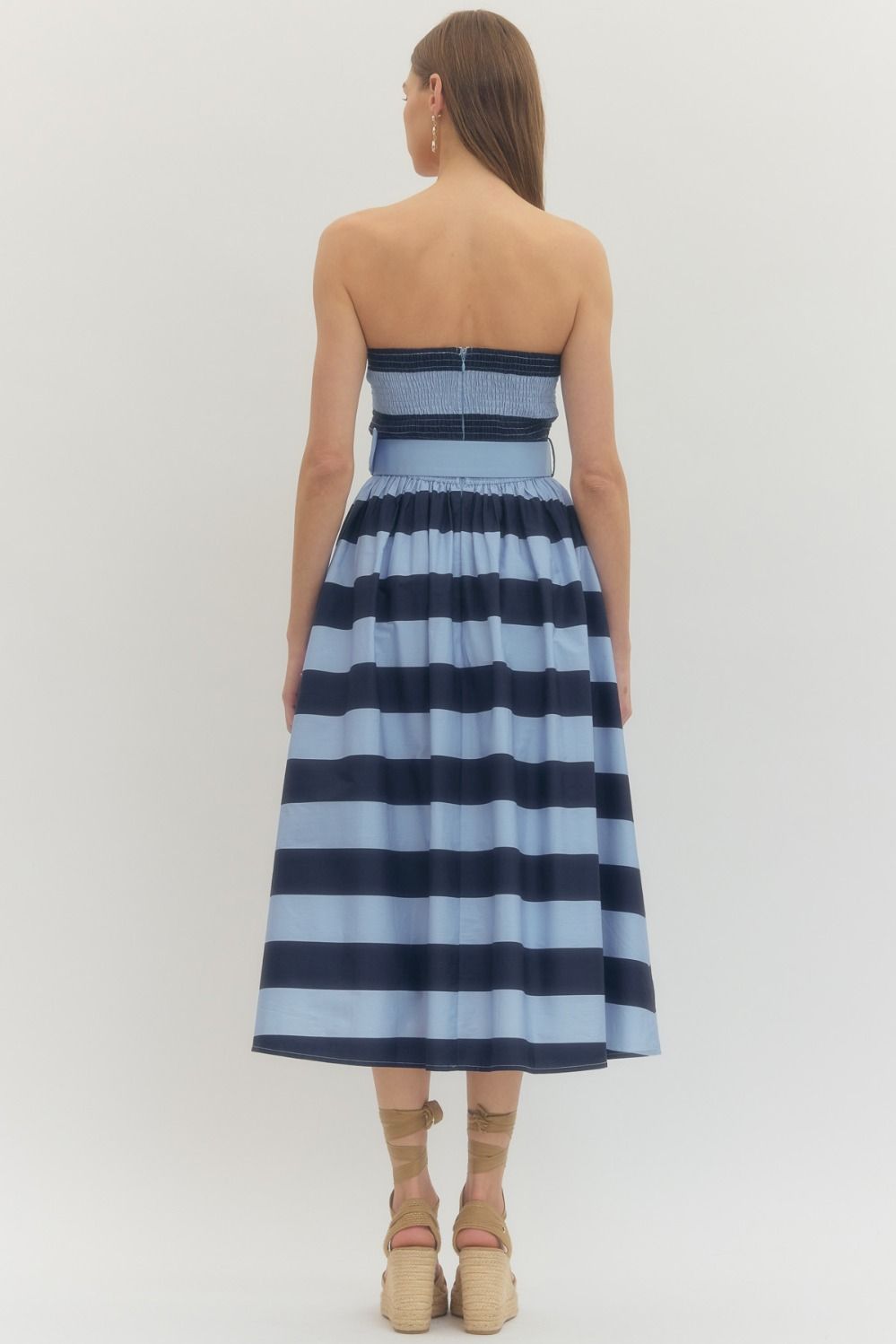 Mila Navy Striped Strapless Dress