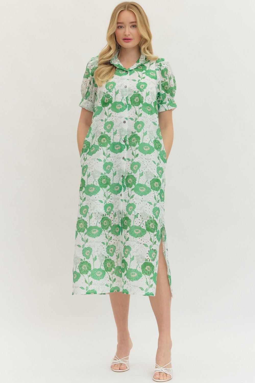 Emilia Green Floral Eyelet Dress