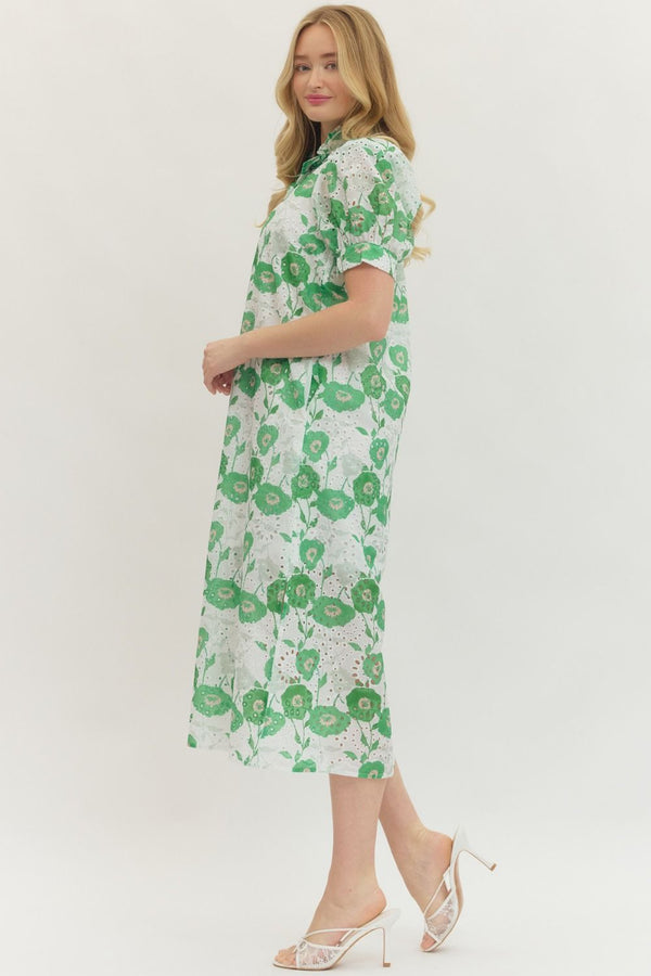 Emilia Green Floral Eyelet Dress