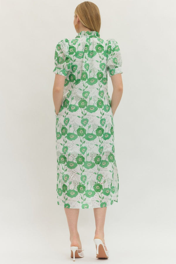 Emilia Green Floral Eyelet Dress