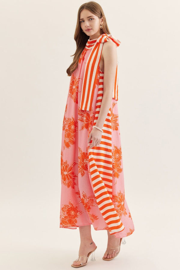 Solana Pink & Orange Midi Dress