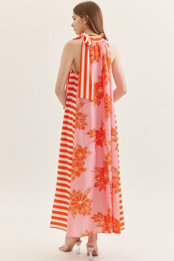Solana Pink & Orange Midi Dress