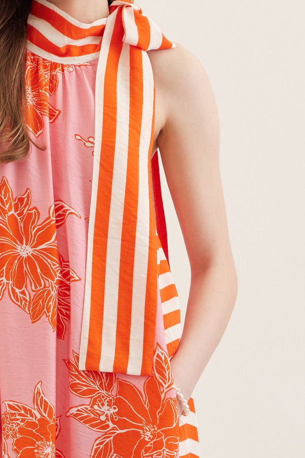 Solana Pink & Orange Midi Dress