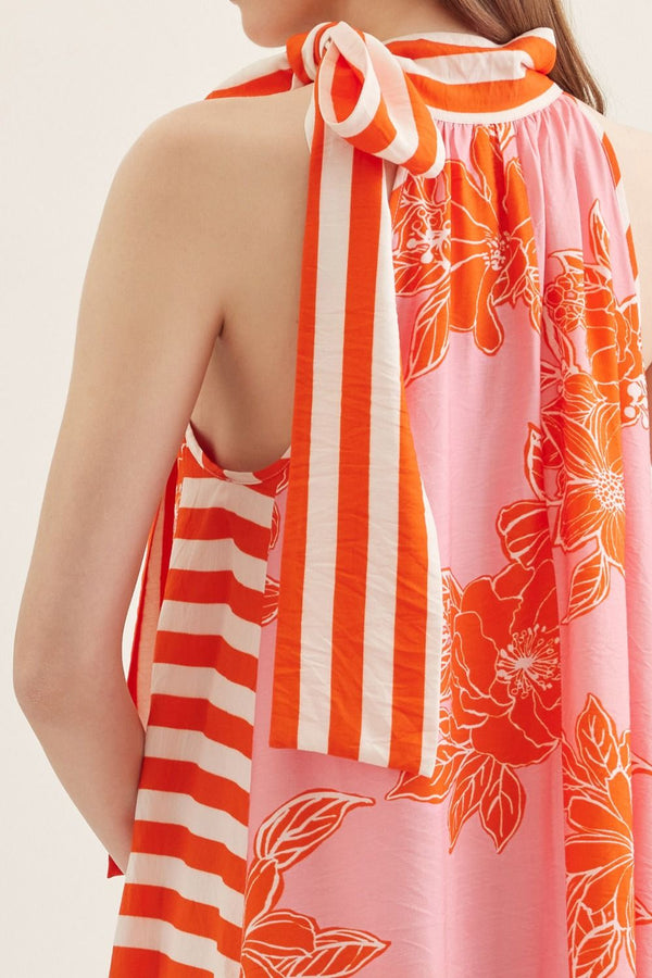 Solana Pink & Orange Midi Dress