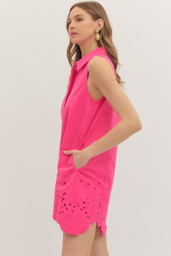 Keri Hot Pink Floral Eyelet Dress