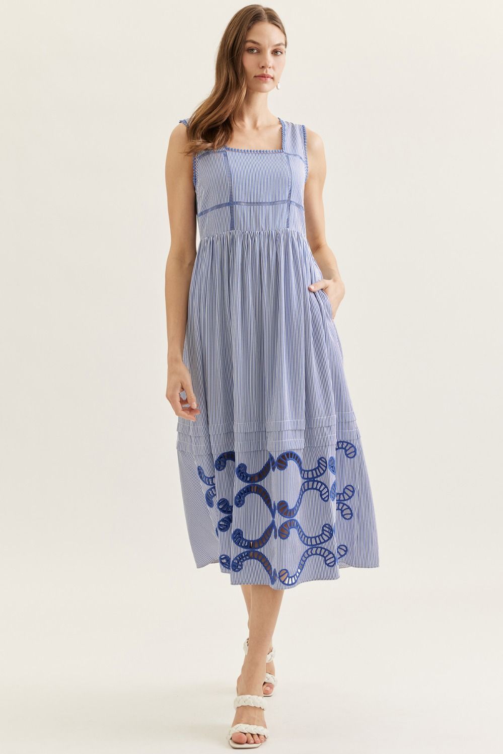Remi Blue Striped Embroidered Dress