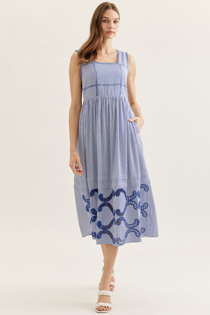Remi Blue Striped Embroidered Dress