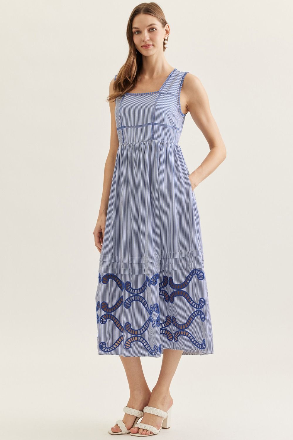 Remi Blue Striped Embroidered Dress