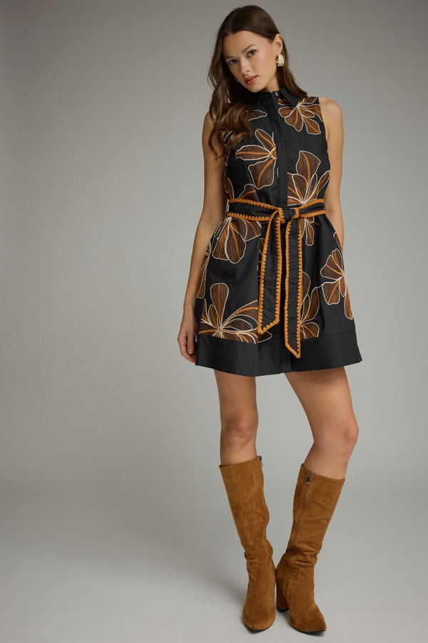 Quinn Black & Carmel Embroidered Dress