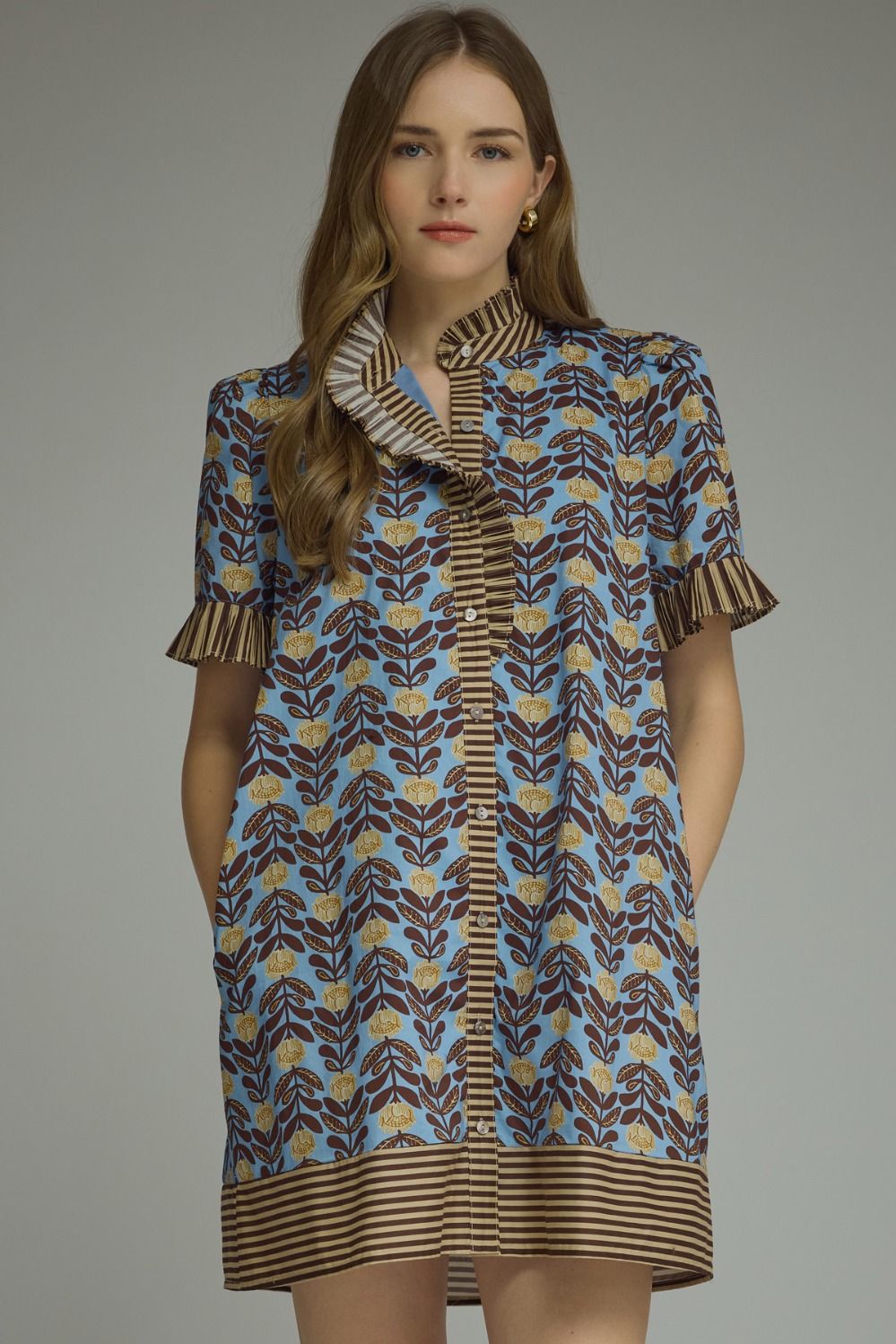 Daniella Brown & Blue Print Dress