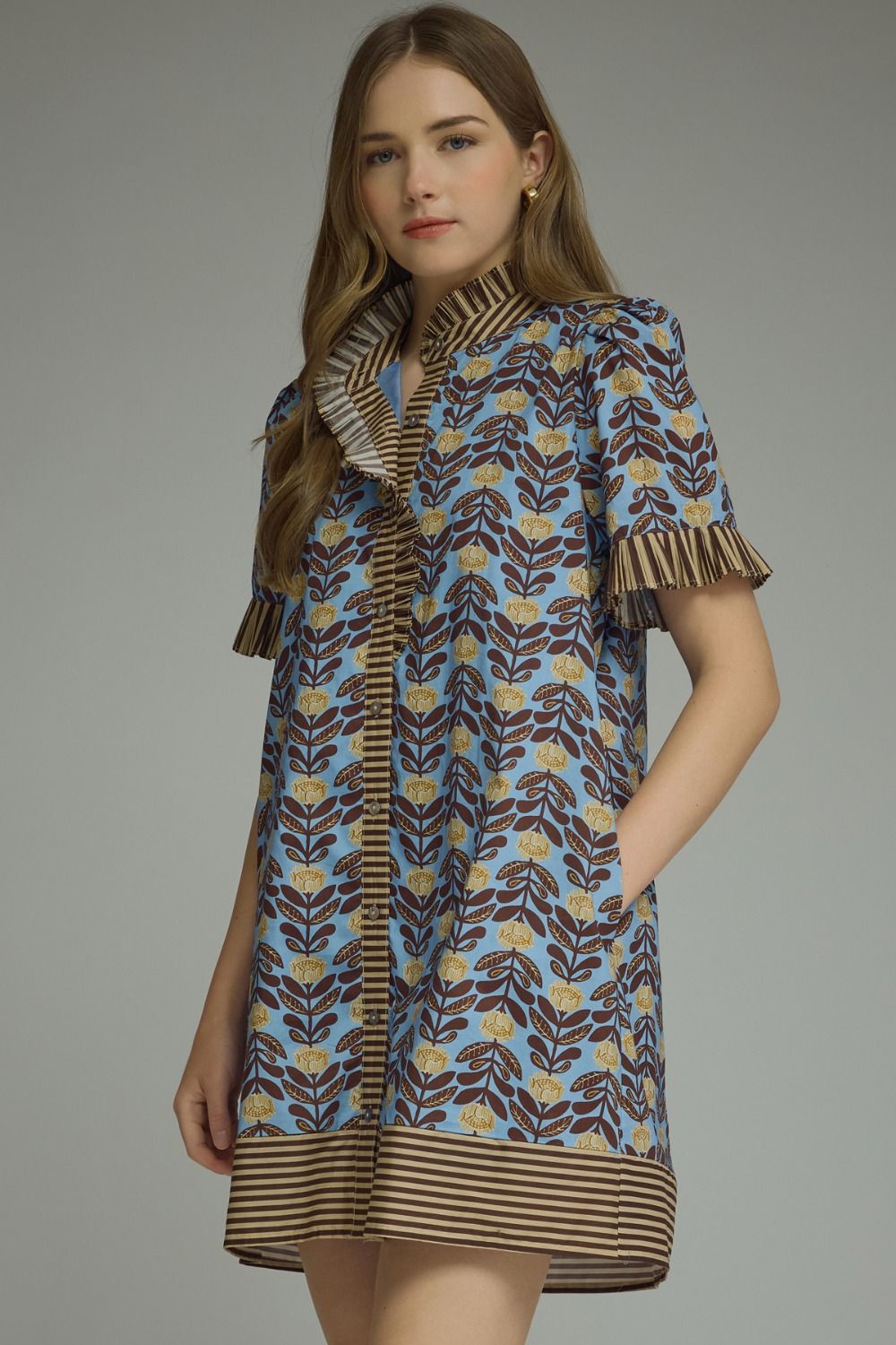 Daniella Brown & Blue Print Dress