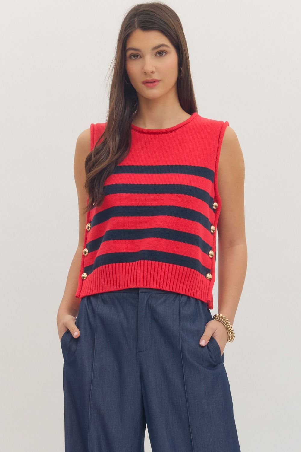 Libby Red & Navy Striped Sweater