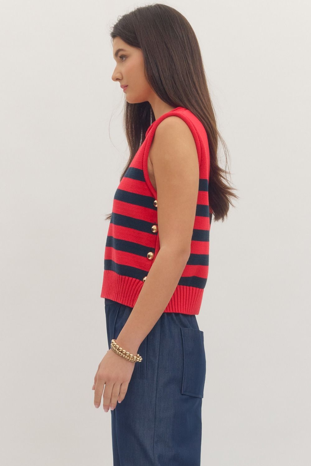 Libby Red & Navy Striped Sweater