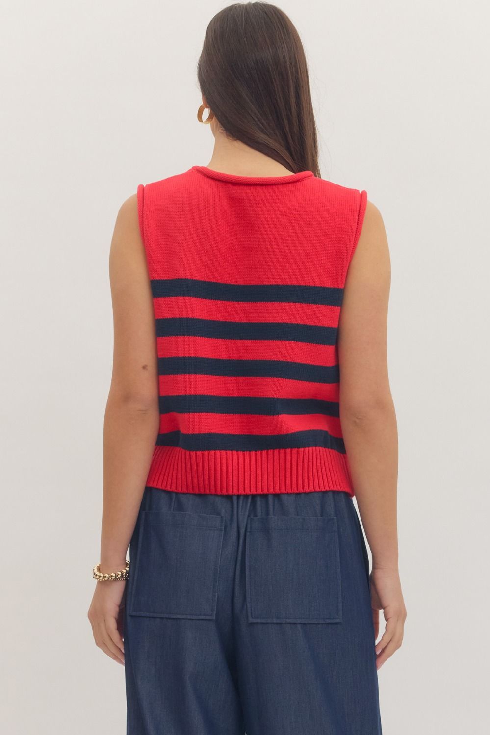 Libby Red & Navy Striped Sweater