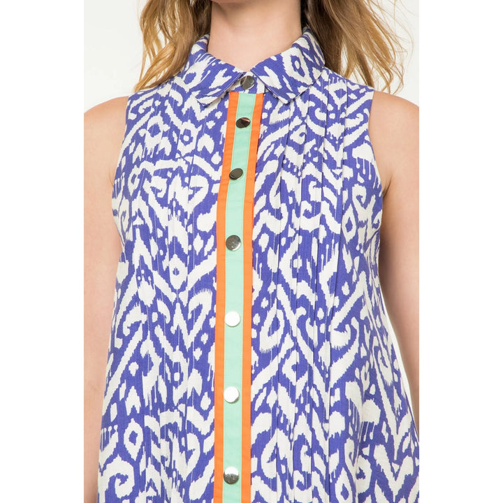 Natalie Sleeveless Blue & White Dress