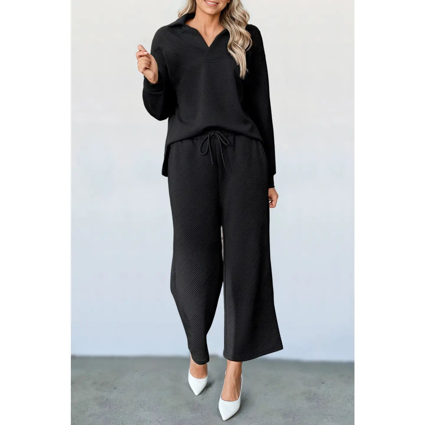 Mimi Black Textured Top & Pants Set