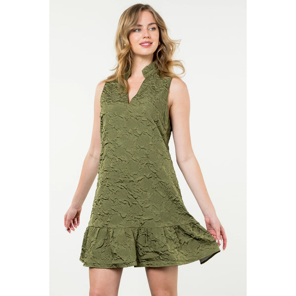 Olivia Sleeveless Textured Olive Green Dress