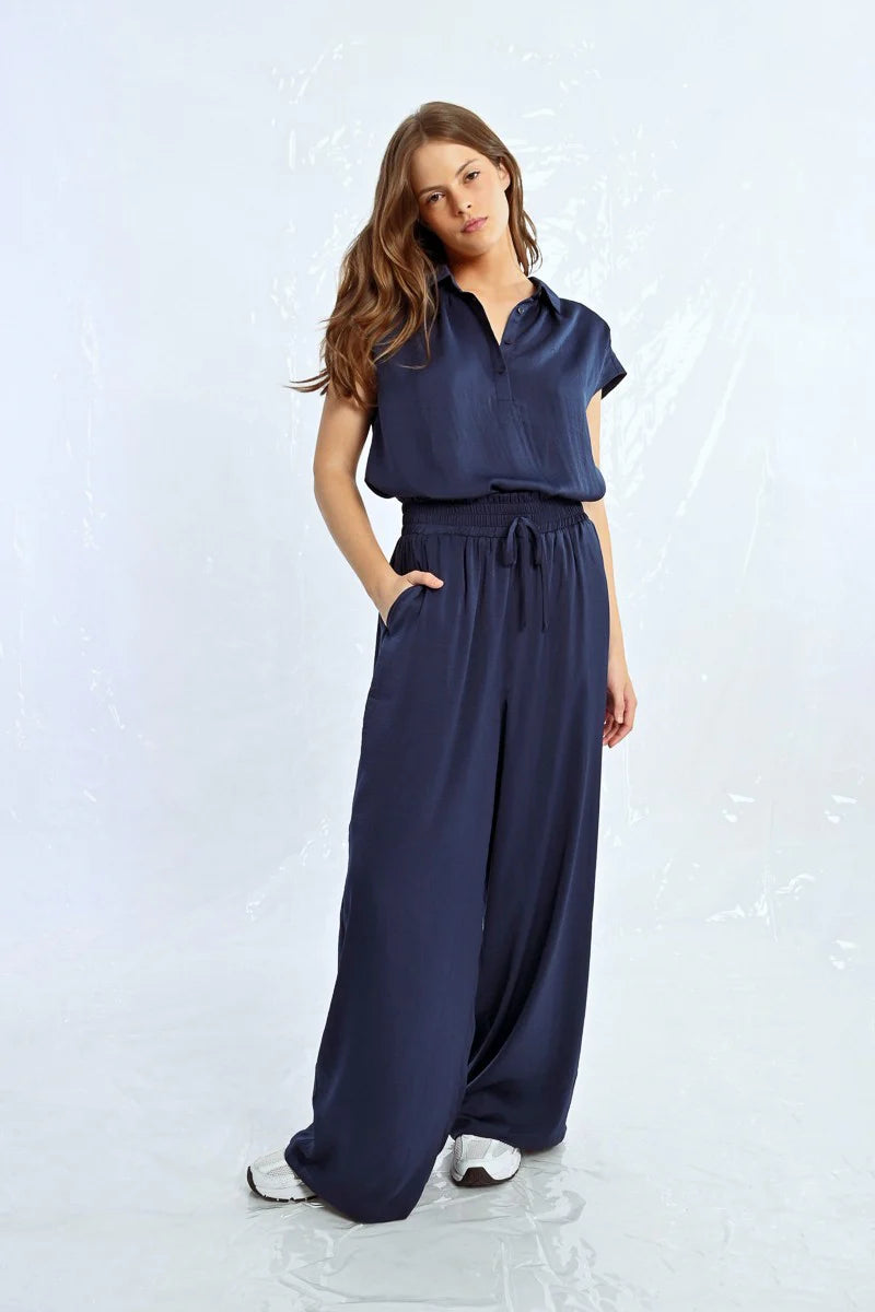 Emery Navy Top & Wide Pants Set