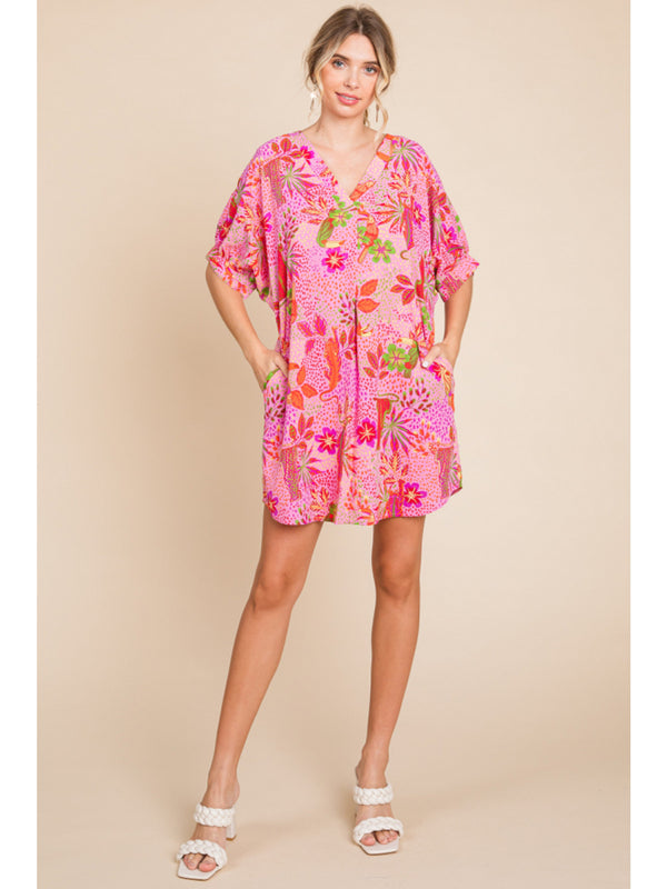 Pink Safari Print Shift Dress