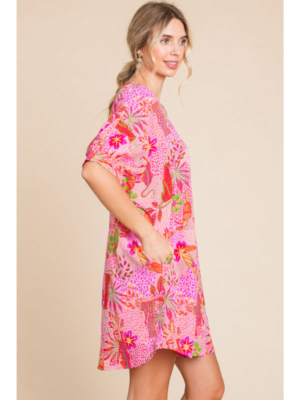 Pink Safari Print Shift Dress