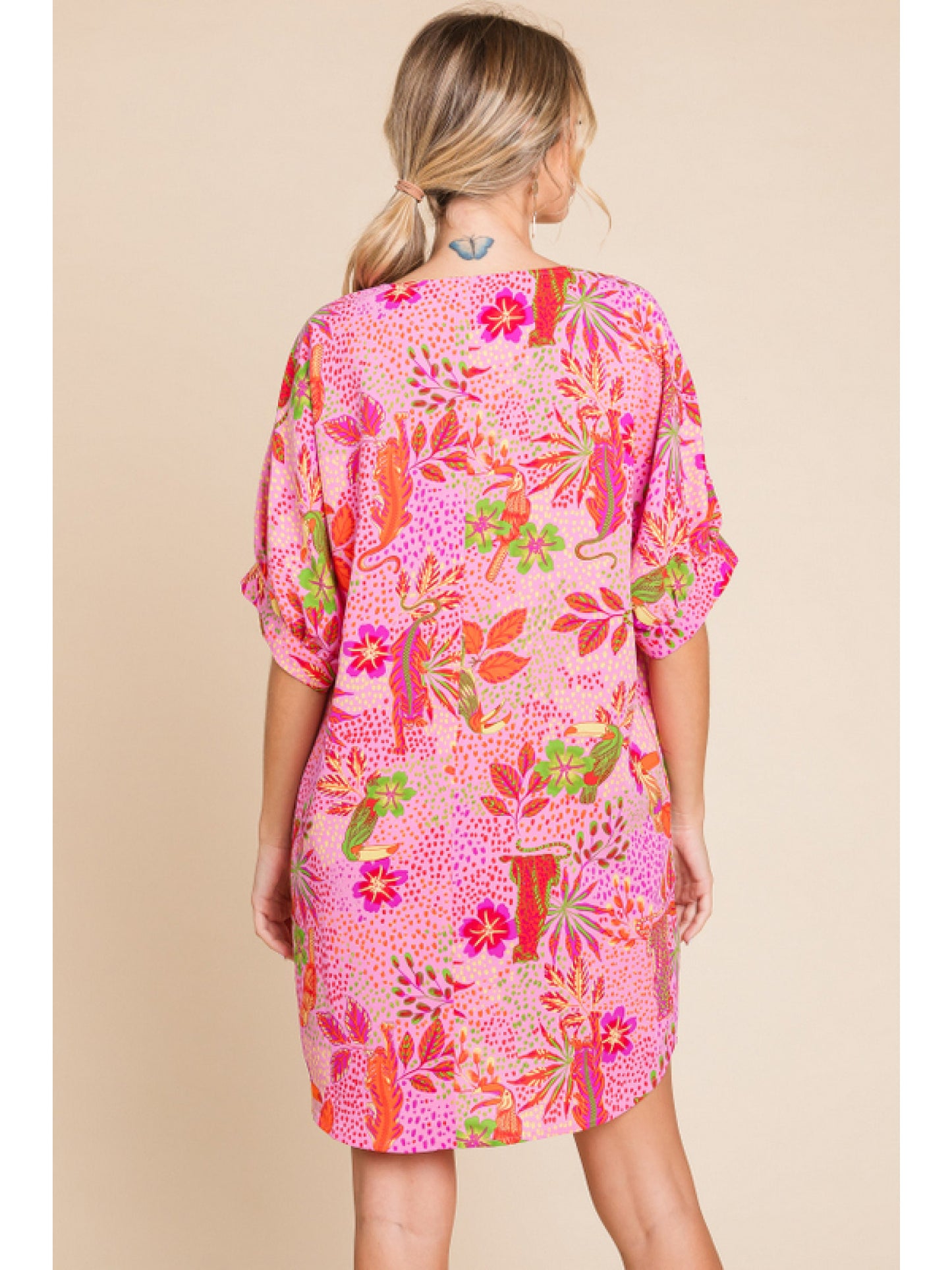 Pink Safari Print Shift Dress